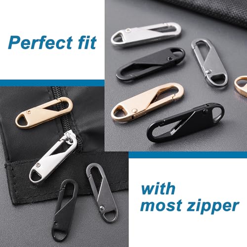 12 PCS Zipper Pull Replacement (Upgraded Metal Spring Design), Detachable Zipper Repair Tabs for Luggage, Backpacks, Jackets, Boots - 4 Colors (Black, Silver, Gold, Gray)