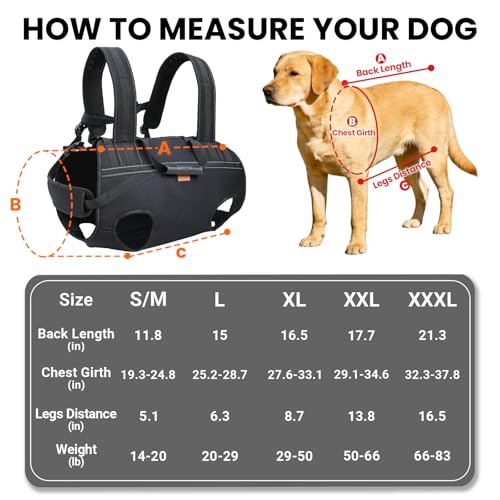 Dog Lift Harness Backpack Carrier for Large Dogs, Full Body Sling with Handle, Dog Harness for Joint Injuries, Arthritis, Ideal for Stairs, Elderly Dogs (Black 2XL 50-66 LBS) - size: Black XX-Large 50-66 LBS