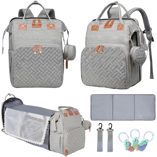 Baby Diaper Bags with Changing Station, Multifunctional Diaper Bag Backpack for Moms Dads with USB Charging Port, Waterproof Travel Diaper, Baby Shower Gifts for Baby Boy & Girls (Gray) - color: Gray