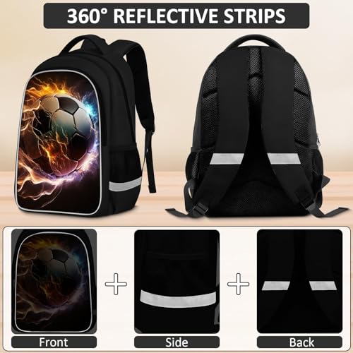 TILYTADLY School Backpack for Boys - 4pcs Soccer Boys Backpack with Lunch Box and Pencil Case for Kids Children Teens Elementary Middle School - Students Bag for Ages 6-18,17″Bookbag Travel Back Pack - color: Soccer-09-backpack Set