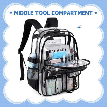 Clear Backpacks for Stadium Events Heavy Duty Clear Bookbag for School Girls Transparent Back Pack - color: Black