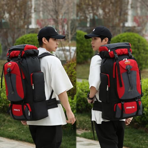 Lawaia 70L Hiking Backpack Large Camping Pack Backpacking Bag Rucking Backpacks Outdoor Trekking Travel Rucksack for Men Women-Red - color: Red