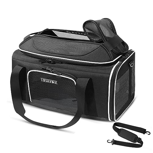 Petskd Top-Expandable Pet Carrier 17x12x8.5 Inches JetBlue Allegiant Spirit Airline Approved, Soft-Sided Carrier for Small Cats and Dogs with Locking Safety Zippers and Anti-Scratch Mesh(Black) - color: Black, size: 17.0"L x 12.0"W x 8.5"H