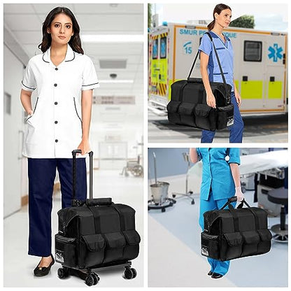 Nurse Rolling Medical Duffle Bag Work Nursing School College Student Must Have Clinical Home Health Cna Nr Gifts Carry On Bag with Wheels Doctor Emt Ems Healthcare Equipment Homecare Physician (Black) - color: Black