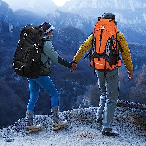 Esup 50L Hiking Backpack Men Camping Backpack with rain cover 45l+5l Lightweight Backpacking Backpack Travel Backpack - color: Deep Black