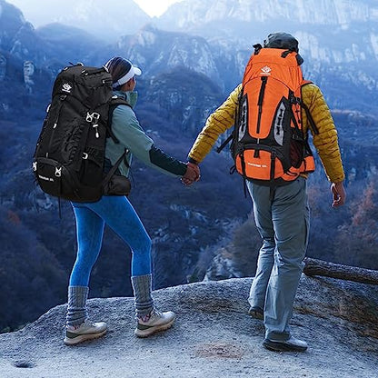 Esup 50L Hiking Backpack Men Camping Backpack with rain cover 45l+5l Lightweight Backpacking Backpack Travel Backpack - color: Deep Black