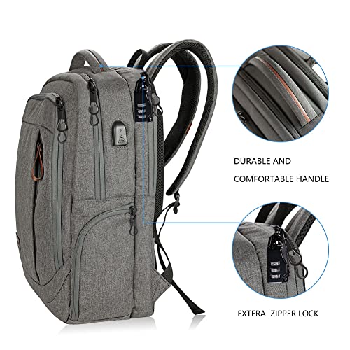 KROSER Laptop Backpack Large Computer Backpack Fits up to 17.3 Inch Laptop with USB Charging Port Water-Repellent Casual Daypack for Travel/Business/College/Women/Men-Grey - color: A-grey-17.3"