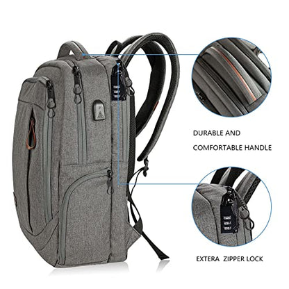 KROSER Laptop Backpack Large Computer Backpack Fits up to 17.3 Inch Laptop with USB Charging Port Water-Repellent Casual Daypack for Travel/Business/College/Women/Men-Grey - color: A-grey-17.3"