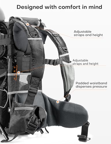 besrey Baby Backpack Carrier, Toddler Hiking Backpack with Safety 3-Height Seat, Adjustable Straps&Waist Belt, Foldable Frame Lightweight Large Capacity Child Carrier for Hiking (Shiny Black) - color: Shiny Black