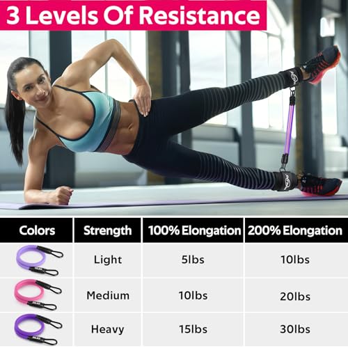 WALITO Ankle Resistance Bands with Cuffs, Exercise Bands for Legs and Butt, Booty Workout Equipment for Kickbacks and Hip Fitness Training - color: Black