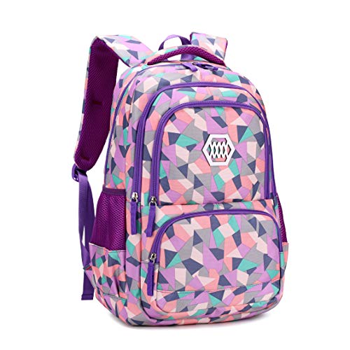 Bansusu Geometric Print Kids Backpack for Girls Boys School Bag Bookbags - color: Purple-a, size: Large-A