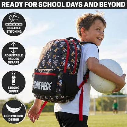 Get Trend One Piece Kids Backpack for Boys, 18 inch Book Bag with Adjustable Padded Straps, Travel School Bag, Anime Gifts (Black/Multi One Piece) - color: Black/Multi One Piece