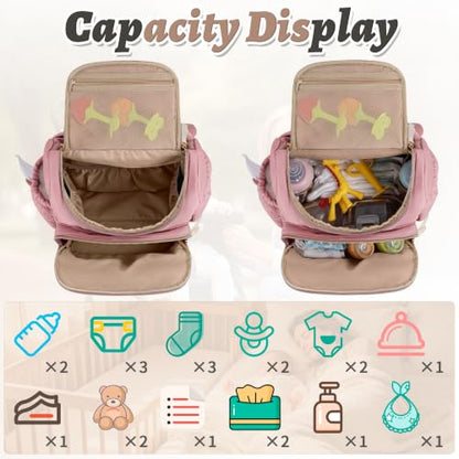 Diaper Bag Backpack, 22L Large Quilted Small Baby Bag with Changing Pad & Pacifier Case, Stroller Hooks, Easy-Access Baby Essential, Maternity Travel Backpack Unisex, Pink - color: Pink, size: Small