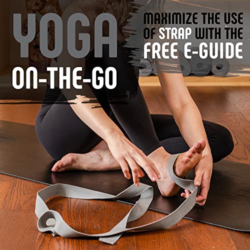 Gradient Fitness Yoga Strap, Friction-Less Easy-Feed Buckle, Super Soft Cotton/Polyester Blend Webbing, Free eGuide. (8 Feet) - color: Grey