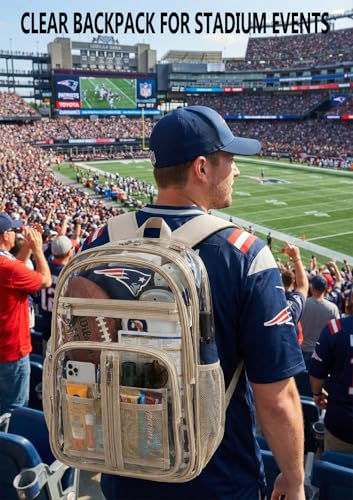 Cusangel XL TPU Clear Backpack Heavy Duty for Stadiums,18in School Bookbag Teens 15+ boys Girls and Adults Multi-Pocket Design & Reinforced Stitching(Gold-18inch) - color: Gold-18inch