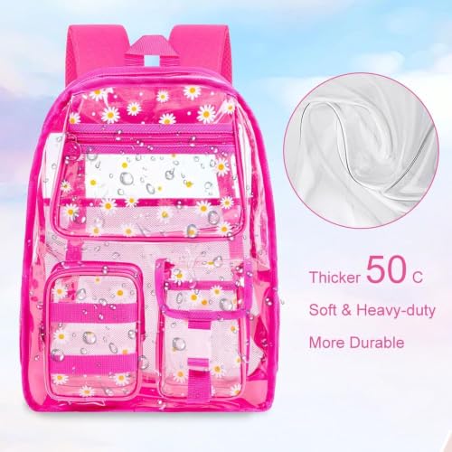Clear Backpack, Heavy Duty Transparent Bookbag for Women and Men - color: Clear Backpack - Chrysanthemum Rose
