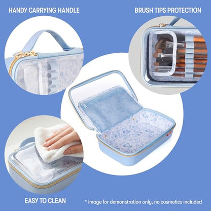 ZIPIT: Travel Makeup Bag - Blue & White Flowers - Protective Hard Shell, Large Cosmetic Case, Transparent Zipper Lid, Carry Handle, Toiletry Organizer - color: Light Blue