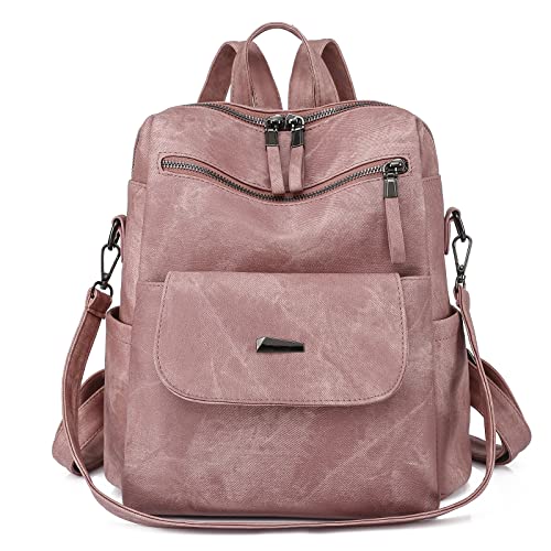 Backpack Purse for Women, PU Leather Back pack, Fashion Anti Theft Backpack, Multipurpose Lightweight Waterproof Purse Shoulder Bag Handbag, Pink - color: Pink