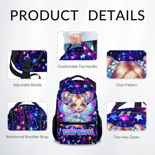 COZYAURA Backpack for Girls Personalized Kids Bookbag with Name - 17 Inch Durable Fairy School Bag for Primary Kindergarten Toddler - color: Purple