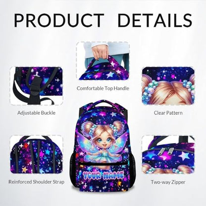 COZYAURA Backpack for Girls Personalized Kids Bookbag with Name - 17 Inch Durable Fairy School Bag for Primary Kindergarten Toddler - color: Purple