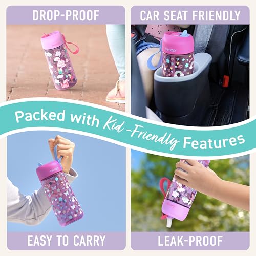 Bentgo Kids Water Bottle 2-Pack - Leak-Proof Durable Tritan BPA-Free 15 oz Cup for Kids/Toddlers Ages 3+; Bite & Sip Spout + Dishwasher Safe for School/Sports/Daycare (Rainbows & Butterflies/Fairies) - color: Rainbows and Butterflies & Fairies