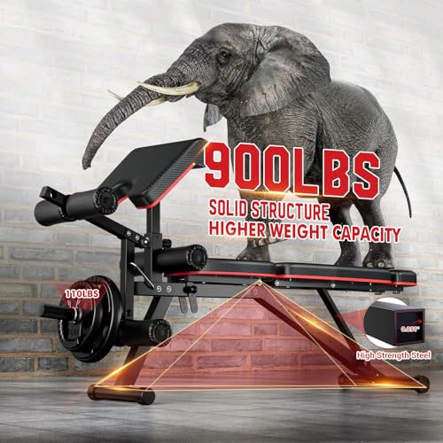 XDDIAS Workout Bench, Adjustable Weight Bench with Leg Extension and Leg Curl, Extended Headrest, 900LBS Preacher Curl Bench Incline Decline Flat Workout Bench for Home Gym Full Body Exercise - color: Black+Textural