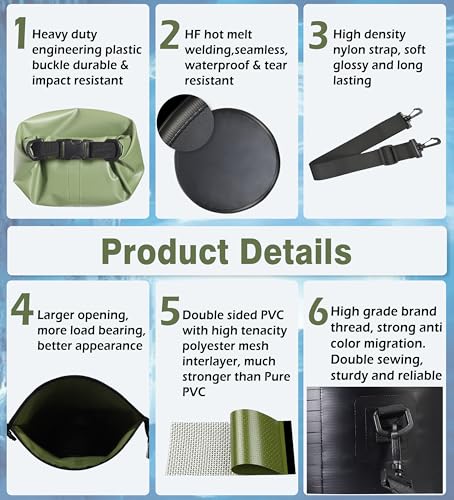 Soulsfeng Waterproof Dry Bag Roll Top Lightweight Dry Backpack for Boating, Kayaking, Travel, Beach, Swimming, Hiking & Camping - Floating Dry Sack with Adjustable Shoulder Straps 10L - color: Green, size: 10L