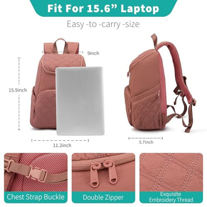 NOL Natural Organic Lifestyle Women's Quilted Puffer Backpack, Large Waterproof Lightweight Puffy Bookbag, Carry on Daypack for Travel, Work (Dark pink) - color: Dark Pink