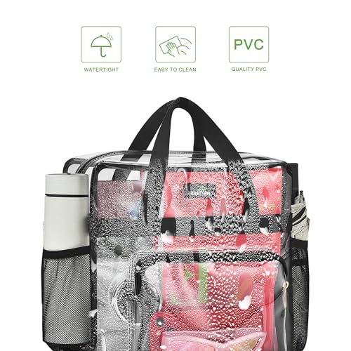 MAY TREE Clear Bag for Stadium Events, 12x6x16 Clear Tote Bag with Removable Strap, Transparent Bag for Concert Sports Gym, White & Beige-Strap - color: White & Beige-Strap