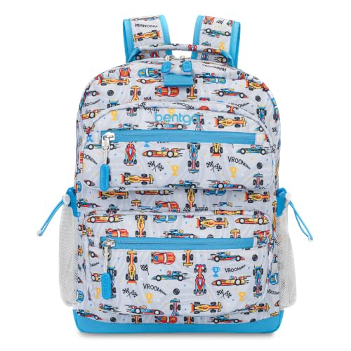 Bentgo Kids Print Backpack - Lightweight 14” Backpack for School, Travel & Daycare, Ideal for Ages 4+, Durable & Water-Resistant, Roomy Interior, & Loop for Lunch Bag (NEW Race Cars) - color: Race Cars