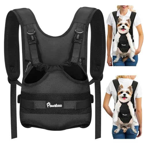 Pawaboo Pet Dog Front Carrier Backpacks, Legs Out Pet Carrier Backpack for Dogs, Adjustable Dog Chest Carriers Purse for Small Medium Dogs Hands Free for Travel Hiking Cycling Camping, M, Black - color: AA-Black, style: Medium (Pack of 1)