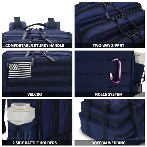 Sparklekle Military Tactical Backpack 45L 3 Day Assault Pack Waterproof Molle Hiking Rucksack for Men and Women (Blue) - color: Navy, size: 45L