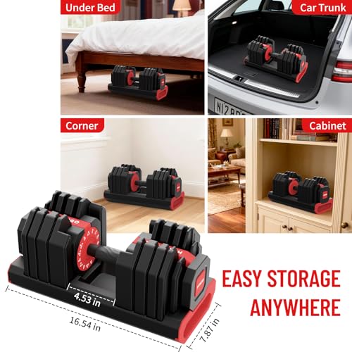 HXD-ERGO 15 in 1 Adjustable Dumbbell Weight, 1-Second Quick Change Weights, 55/110 LBS Free Weights with Anti-Slip Grip & Secure Lock, Space-Saving Home Gym Equipment for Men Women Full Body Workout - color: 55LBS, style: Single