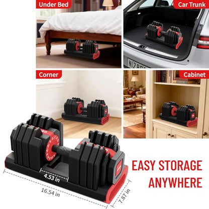HXD-ERGO 15 in 1 Adjustable Dumbbell Weight, 1-Second Quick Change Weights, 55/110 LBS Free Weights with Anti-Slip Grip & Secure Lock, Space-Saving Home Gym Equipment for Men Women Full Body Workout - color: 55LBS, style: Single