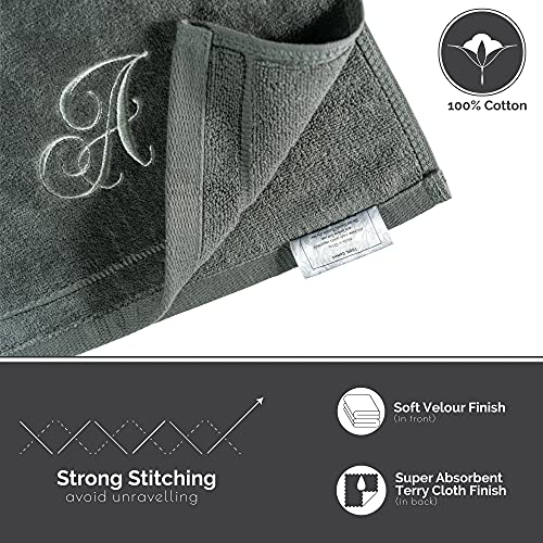 Personalized Initial Fingertip Towels - 2 Pack 11 x 18 Inches - Silver Embroidery On Gray Towel, Modern Monogrammed Towels, Great Initial Gift for Women, Teachers, Friends, Bridesmaids Initial M - color: M