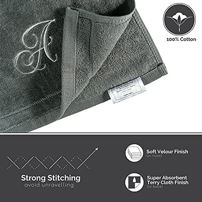Personalized Initial Fingertip Towels - 2 Pack 11 x 18 Inches - Silver Embroidery On Gray Towel, Modern Monogrammed Towels, Great Initial Gift for Women, Teachers, Friends, Bridesmaids Initial M - color: M