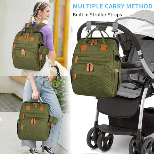KABAQOO Diaper Bag Backpack with Detachable Changing Station, Large Capacity Baby Diaper Bags for Boys & Girls, Baby Registry Search Stuff & Shower Gifts, Newborn Essentials Must Haves, Army Green - color: Army Green