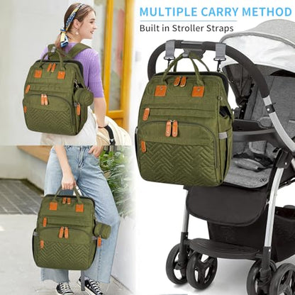 KABAQOO Diaper Bag Backpack with Detachable Changing Station, Large Capacity Baby Diaper Bags for Boys & Girls, Baby Registry Search Stuff & Shower Gifts, Newborn Essentials Must Haves, Army Green - color: Army Green