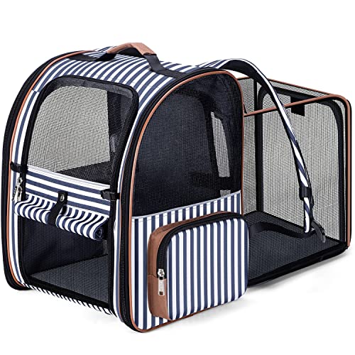 Extra Large Cat Backpack Carrier Expandable Pet Carrier Backpack for Small Dogs Medium Cats Fit Up to 18 Lbs, Dog Backpack Carrier, Foldable Puppy Backpack Carrier for Travel, Hiking,Striped - color: Striped