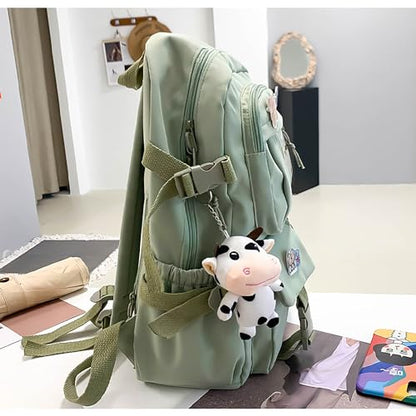 Kawaii Backpack with Cute Bear Plush Kawaii Pin Accessories Large Capacity Aesthetic School Bags Cute Bookbag for Girls Teen(Simple, Army Green) - color: Army Green