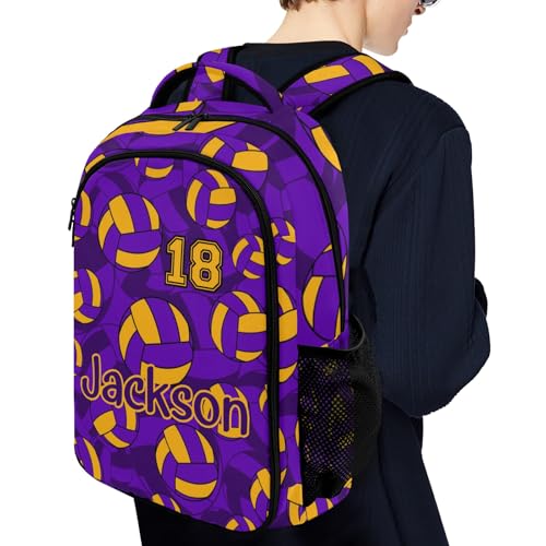 Purple Gold Volleyball Pattern Shoulders Backpack Laptop Bag Bookbags Personalized Casual Daypack for Sports Birthday Holiday Party Gift - color: Purple Gold Volleyball Pattern