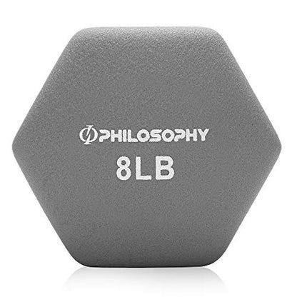 Philosophy Gym Set of 2 Neoprene Dumbbell Hand Weights, Hexagon Shape - style: Gray 8 lb Pair
