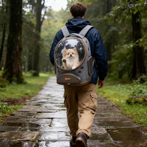 Cat Backpack Carrier, Breathable Cat Carrier Large Space Bubble Pet Backpack for Small Dog and Large cat up to 18lbs, Transparent & Foldable Pet Carrier for Travel Hiking (Grey) - color: Grey