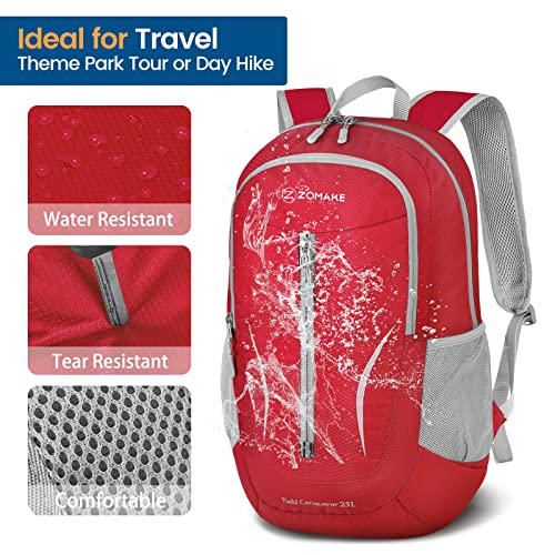 ZOMAKE Ultra Lightweight Packable Backpack 25L, Foldable Hiking Backpacks Water Resistant Small Folding Daypack for Travel(Bright Red) - color: Bright Red