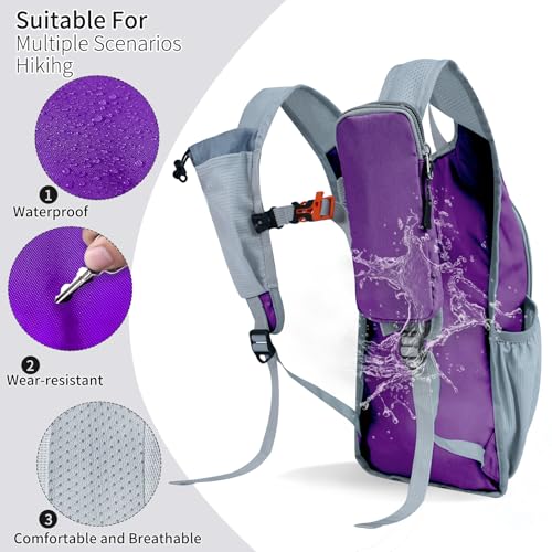 Hiking Backpack 10L/15L Small Daypack Lightweight Packable Travel Foldable Water Resistan for Women Men (Deep Purple, 10L) - color: Deep Purple, size: 10L