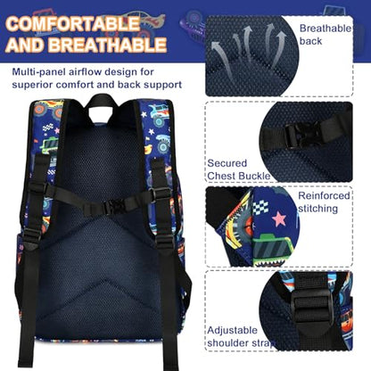 CAMTOP Preschool Backpack for Kids Boys Girls Toddler Backpack Kindergarten School Bookbags for Age 3-8 (Navy Big Wheels) - color: Navy Big Wheels