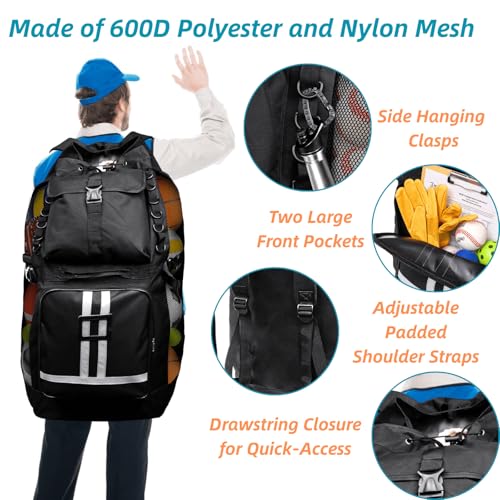 Youeon Soccer Ball Bag with Pockets, Holds 14-16 Balls, Extra Large Sports Equipment Ball Bag with Adjustable Shoulder Straps, Heavy Duty Basketball Football Storage Bag for Coach, Players, Trainers