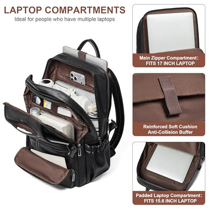 Shrrie 17 Inch Laptop Backpack Purse for Women with Giant Tumbler Holders | Vegan Leather Backpack with Large Water Bottle Pocket,Work Travel Business College Teacher Nurse,35L Large Capaity - color: Black