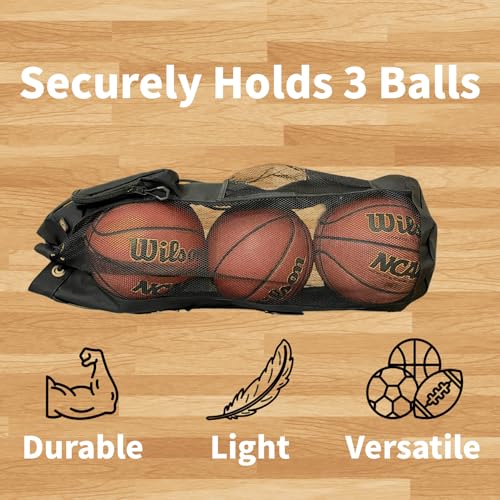 HOTZ Mesh Ball Bag for Coaches, Basketball, Soccer, Volleyball, 3 Balls