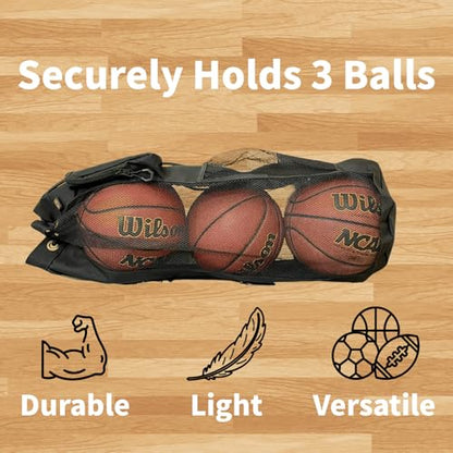 HOTZ Mesh Ball Bag for Coaches, Basketball, Soccer, Volleyball, 3 Balls